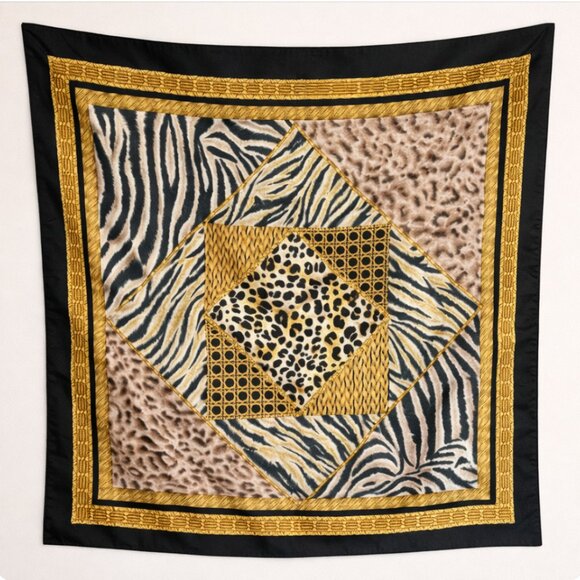 Vintage Accessories - Vintage Made in Italy Animal Print Scarf | Zebra Leopard Patchwork Square